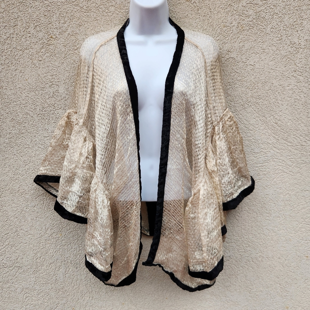 RANDI WILL Women's Top One Size Taupe Black Silk Metalised Yarn Event Gala Party